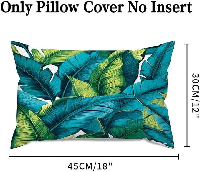 Set of 2 Turquoise Lime Green Teal Blue Aqua Tropical Plants Pillow Cases 12x18in Cushion Covers Farmhouse Pillows Covers for Couch Living Room Office Soft Rectangle Accent Pillowcase for Kids
