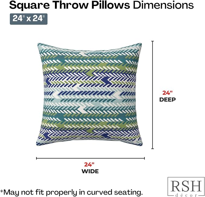 RSH DECOR: Sunbrella Square Throw Pillows Set of 2 | 24" x 24" | Water and Fade-Resistant Performance Fabric | Outdoor Pillow Covers with Down-Alternative Inserts | Made in USA (Escape Sky)