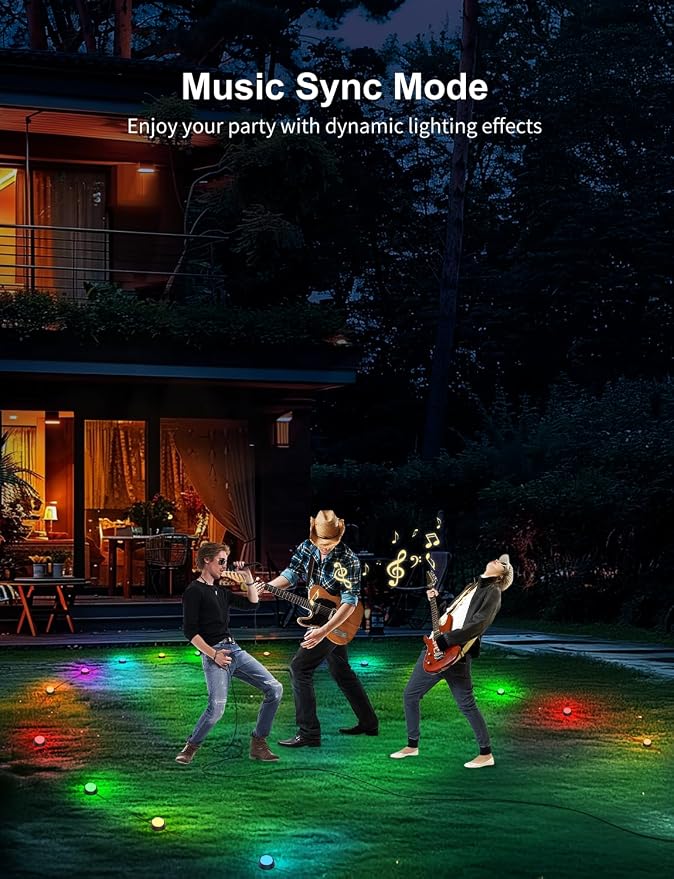 Outdoor Ground Lights 15 Pack, 32FT RGBCW Pathway Lights Wired | Color Changing Landscape Lights, 2200-6500K CCT, IP65 Waterproof, for Path Garden Lawn, Holiday/Party Decor, Alexa Compatible