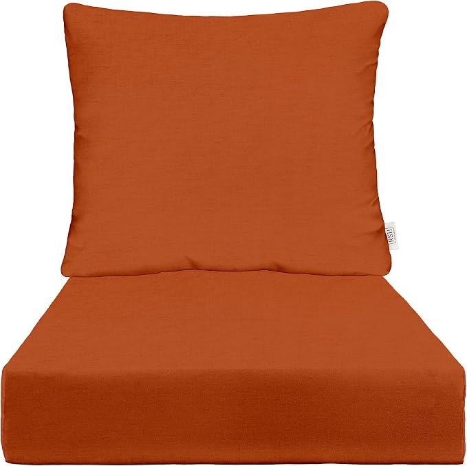 RSH DECOR: Sunbrella Deep Seating Cushion with Pillow Back | 25” x 25” Seat | Water and Fade-Resistant Performance Fabric | Outdoor Chair Cushion Set for Patio Furniture | Canvas Rust - Made in USA