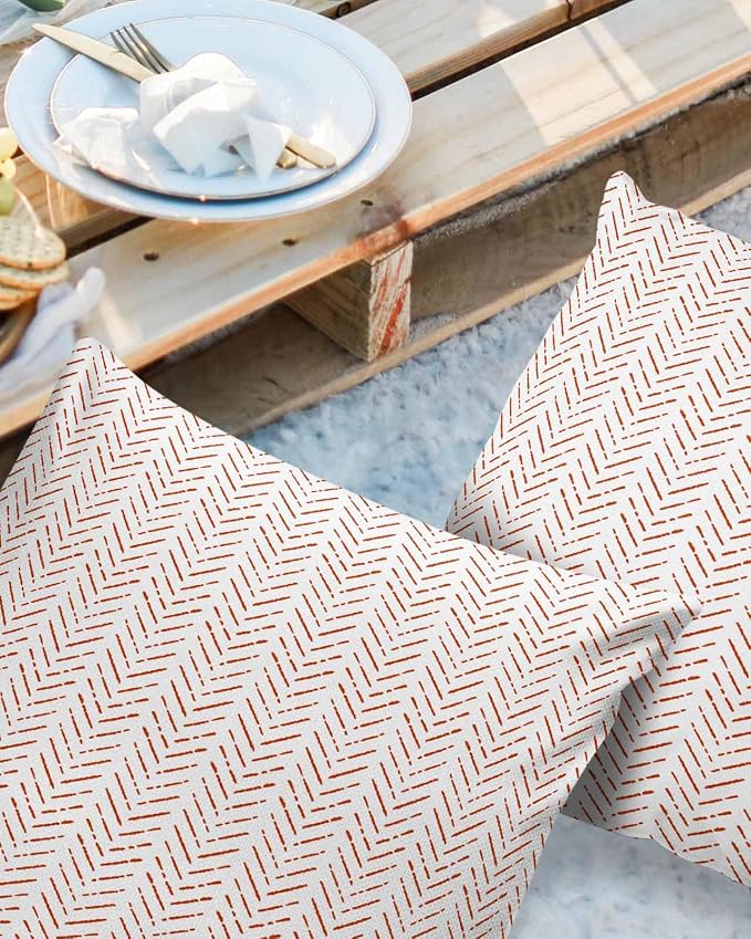 Orange White Striped Outdoor Pillow Covers Waterproof,All Weather Cushion Case Set of 2 Decorative Pillowcases for Sofa Couch Bed Decor Patio Furniture 16"x16" Modern Geometric Minimalist Stripes