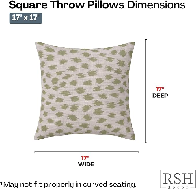 RSH DECOR: Sunbrella Square Throw Pillows Set of 2 | 17" x 17" | Water and Fade-Resistant Performance Fabric | Outdoor Pillow Covers with Down-Alternative Inserts | Made in USA (Agra Cactus)