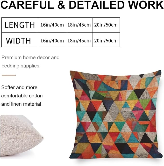 Sofa Pillows Colorful Fun Aesthetic Mid Century Modern Gomestry Pillowcases 18"x18" Vintage Geometric Square Pillow Cover Home Decoration for Sofa Couch Living Bed Room Gfit for Teacher
