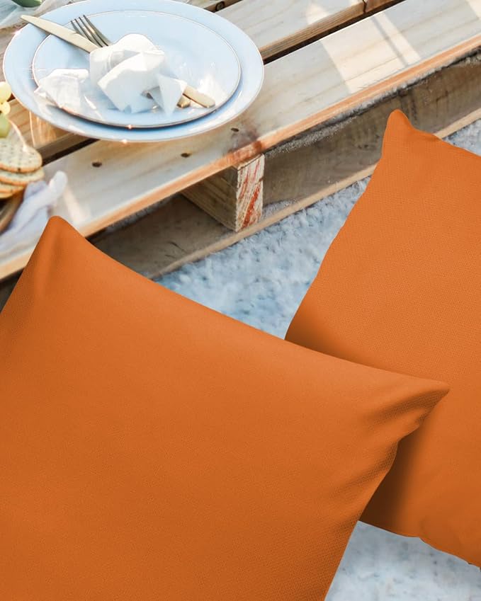 Outdoor Waterproof Pillow Covers for Patio Furniture Bright Orange Decorative Throw Pillow Cover Solid Color Pillowcases Set of 2 Cushion Case for Sofa Couch Chair Home Decor 16x16 inch x 2pcs