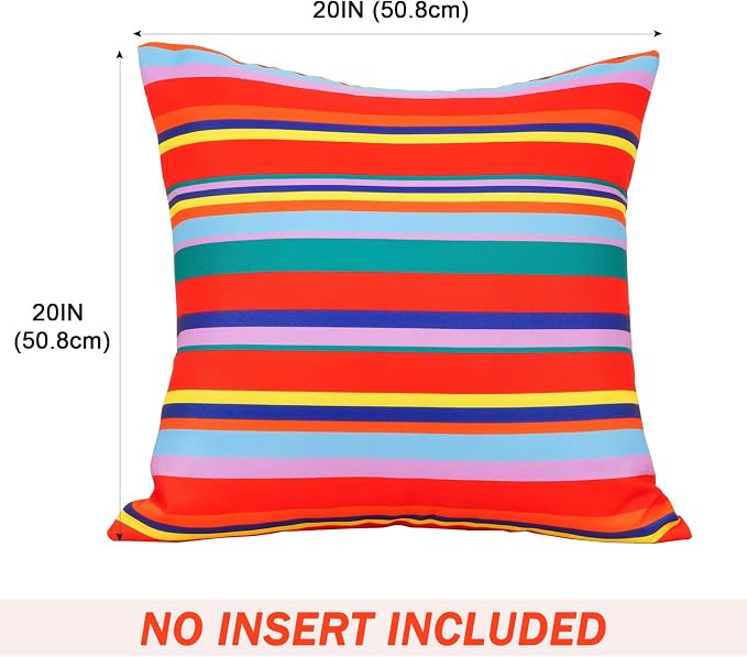 Eternal Beauty 20X20'' Set of 2 Outdoor Decorative Pillow Covers Waterproof Outdoor Pillow Covers for Spring Summer Patio Throw Pillows, Red Stripe, 20X20 inches