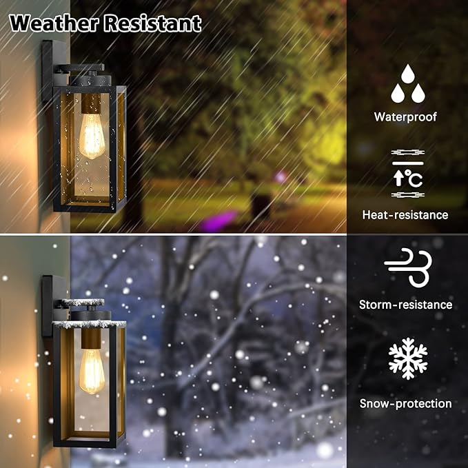 BesLowe Outdoor Wall Light Fixtures, Modern Black Exterior Wall Lanterns | Waterproof Metal Construction, Rust-resistant, Quick & Easy Installation, Clear Glass Shades & Standard E26 Socket