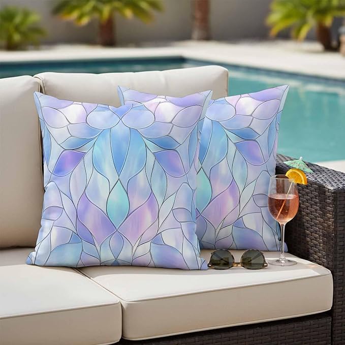 Abstract Art Outdoor Pillow Covers Set of 2 Gradient Stained Glass Fragments Modern Waterproof Throw Pillow Cover Decorative Cushion Cases for Patio Porch Garden 24X24 Inch