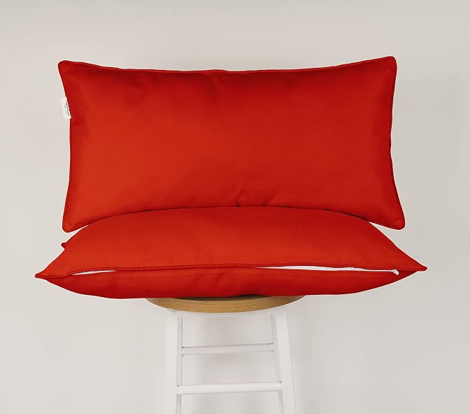 Indoor/Outdoor Polyester Fabric Lumbar Pillow Cover, All-Weather Waterproof Rectangular Cushion Case for Patio Furniture, 12 x 20 Set of 2 -Red