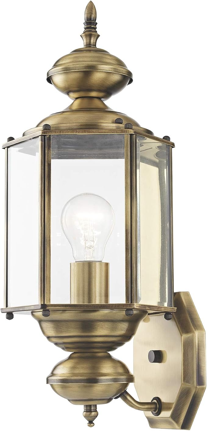 Livex Lighting 2006-01 Outdoor Wall Lantern, Antique Brass | Clear Beveled Glass Shades