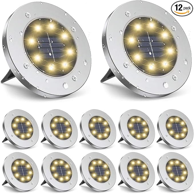 ZGWJ Solar Ground Lights,12 Pack Waterproof Solar Garden Lights, Upgraded Outdoor Garden Waterproof Bright in-Ground Lighting, Landscape Lighting for Pathway,Yard,Deck,Lawn,Patio,Walkway Warm White
