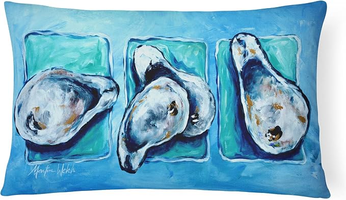 Caroline's Treasures MW1110PW1216 Oysters Oyster + Oyster = Oysters Canvas Fabric Decorative Pillow Machine Washable, Indoor Outdoor Decorative Pillow for Couch, Bed or Patio, 12HX16W