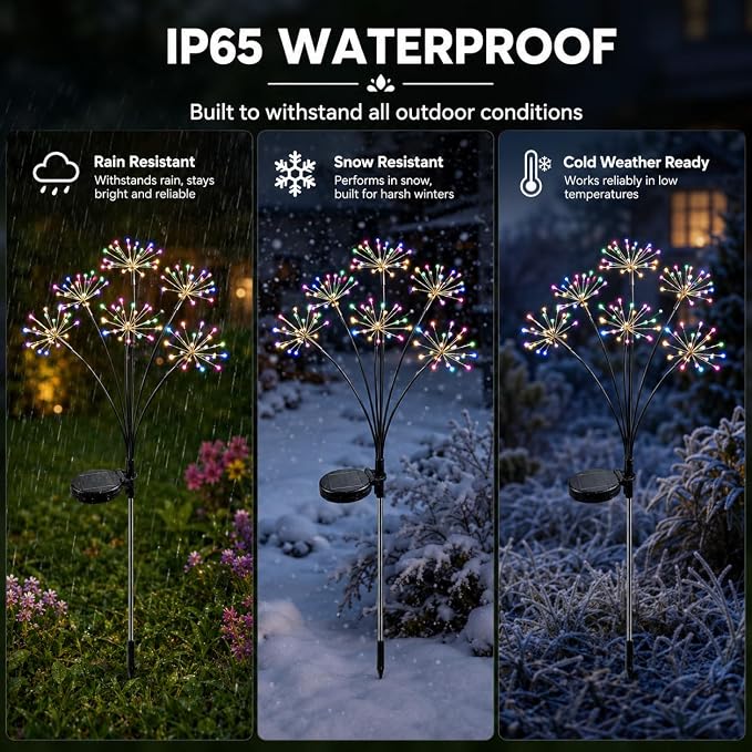 Solar Firework Garden Lights with 8 Modes, IP65 Waterproof Garden Decoration Lights