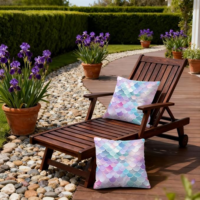 Waterproof Outdoor Pillow Covers Patio Throw Pillow Cases 18x18 Scales | Decorative Throw Pillows Patio Cushion Covers Set of 2, Outdoor Pillow Inserts Cover for Couch Chair