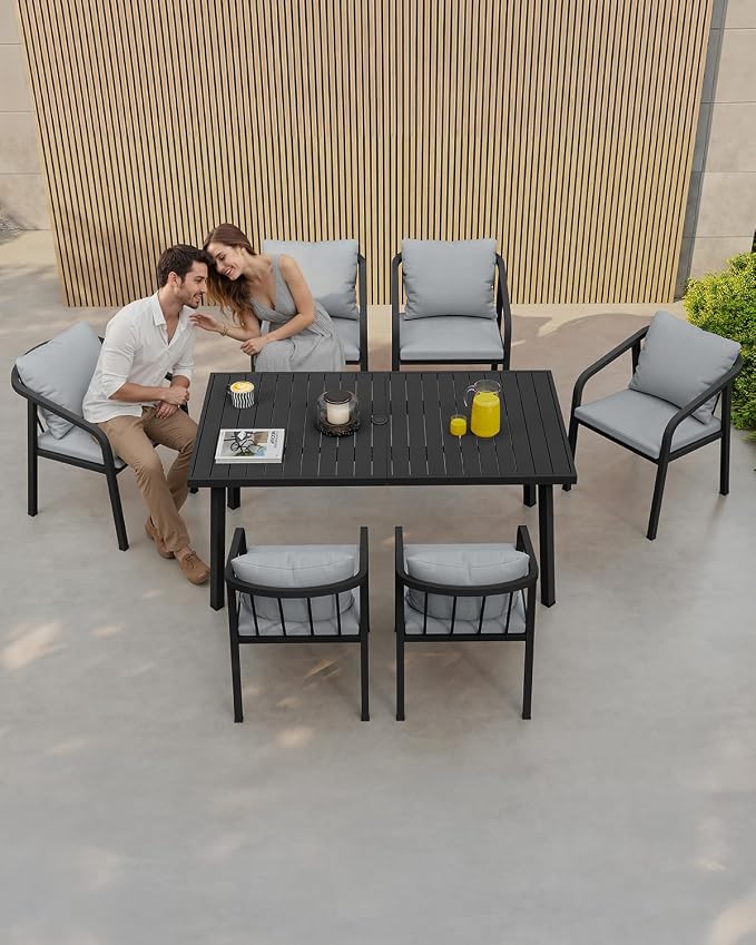 Outdoor Dining Chairs Set of 4, Never-Rust Aluminum Patio Dining Chairs with Removable Cushion, Ergonomic patio chairs with Wraparound Seating Design for Porch, Deck, Commercial, Garden, Black