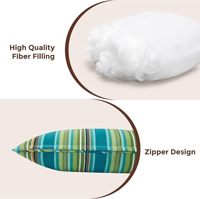 FUNHOME Outdoor Lumbar Pillow with Insert 12x20 Inch Pack of 2-Green Stripe | Outdoor Pillows for Patio Furniture, Water-Repellent, Decorative Garden Pillows for Home Patio Coach Sofa Use