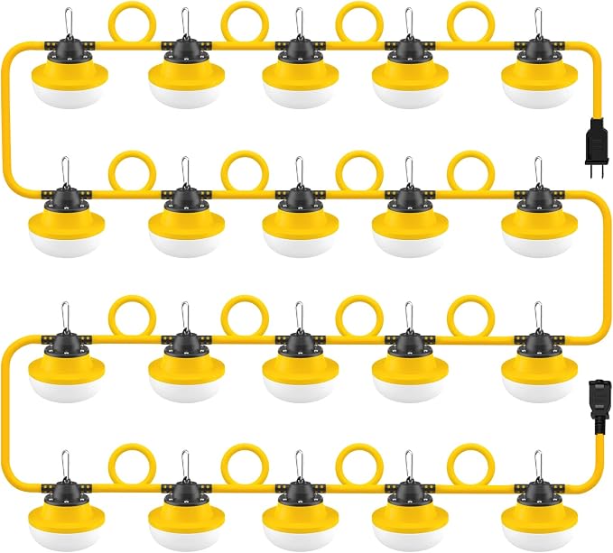 New 200FT Construction String Lights LED Industrial Grade | Best for Construction Sites,Renovation, Walkways,Patio,Mine cave,Outdoor Lighting Solutions Use,Free for Climbing Hook 2Prong