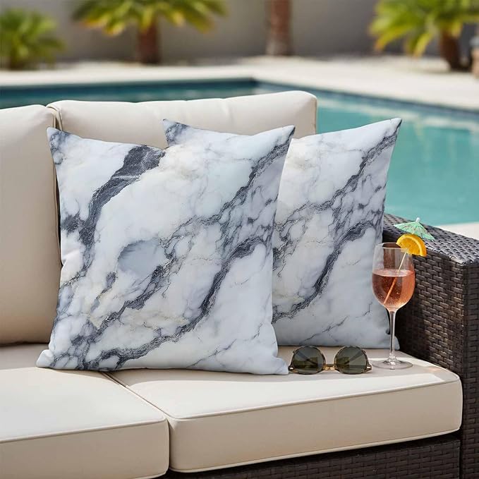 Abstract Marble Outdoor Pillow Covers 18x18 Inch Throw Pillow Covers Set of 2 Waterproof Decorative Pillow Cases Modern Ink Painted Aesthetics Luxury Cushion Covers for Patio Furniture Garden Couch