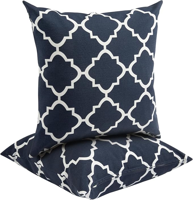 Outdoor Throw Pillows Water Resistant 18x18 inch,Decorative Throw Pillow with Insert Set of 2,Hidden Zipper Headrests for Patio Furniture Sofa Couch Chair (Blue Geometry)
