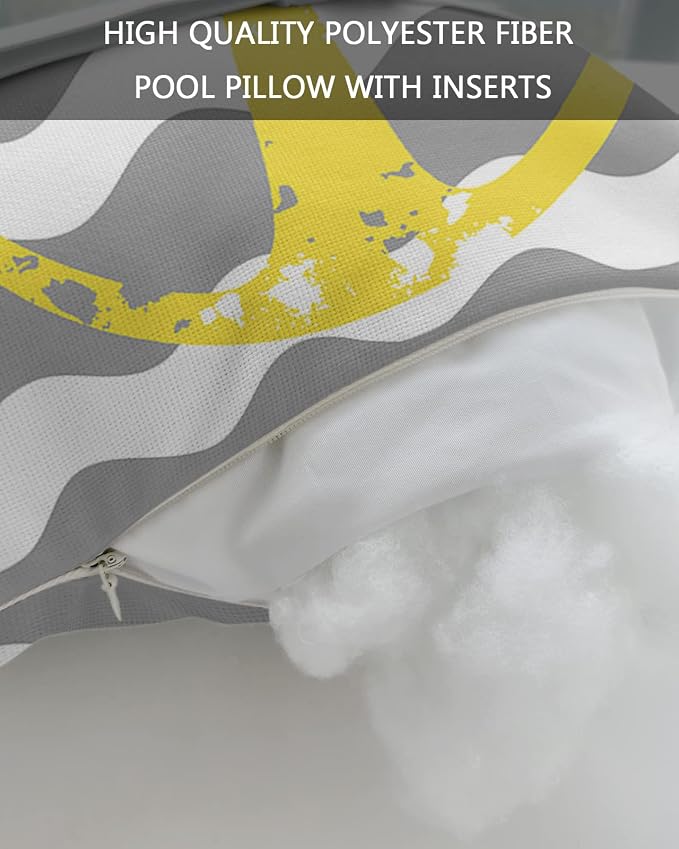 Prime Leader Recliner Head Pillow Lounge Chair Pillows with Insert Yellow Nautical Anchor Grey Wavy Stripes Lumbar Pillow with Adjustable Strap Outdoor Waterproof Patio Pillows for Beach Pool, 2 PCS