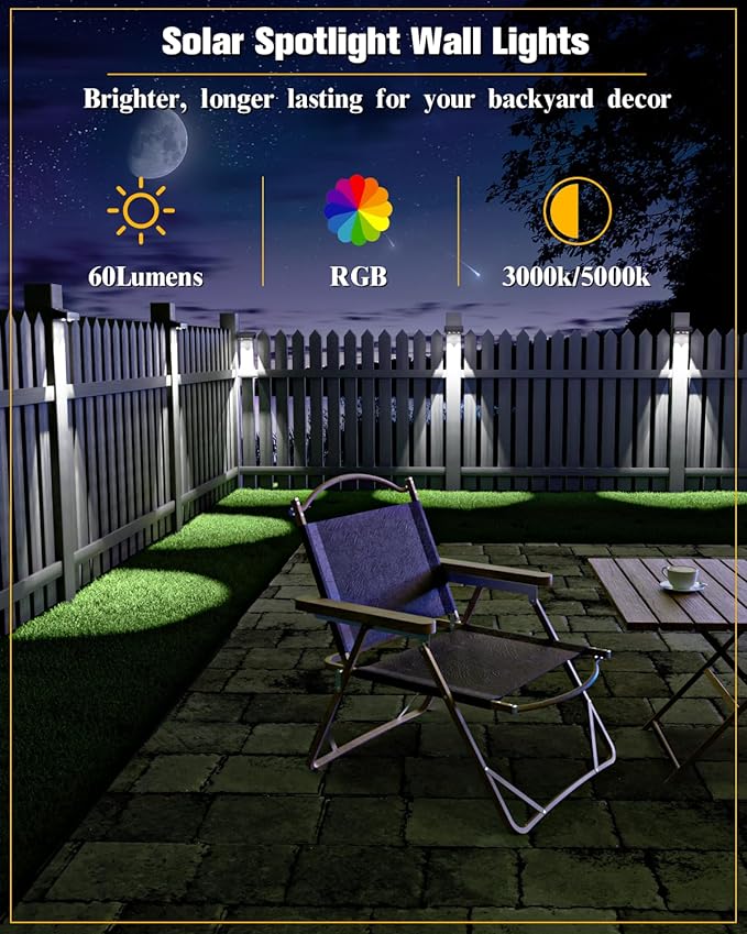 JOFIOS Solar Fence Lights 8 Pack, 50 Lumens Outdoor Fence Solar Lights with 12 Modes RGB Color Glow LED Solar Lights Outdoor Waterproof, Solar Lights for Patio, Backyard, Deck, Fence, Railing.