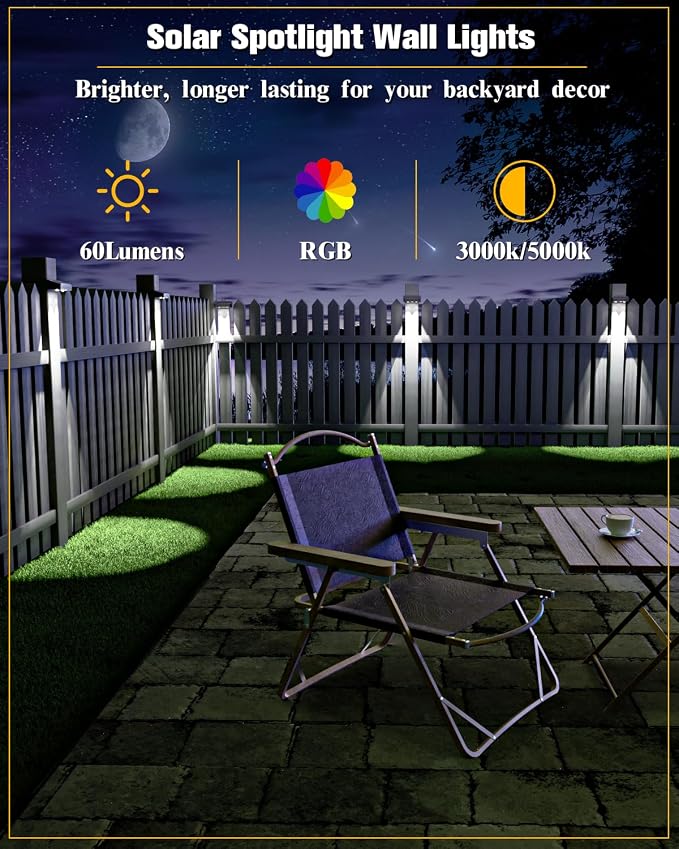 JOFIOS Solar Fence Lights 16 Pack, 50 Lumens Outdoor Solar Lights with 12 Modes RGB Color Glow LED，Waterproof, Solar Lights for Patio, Backyard, Deck, Fence, Railing