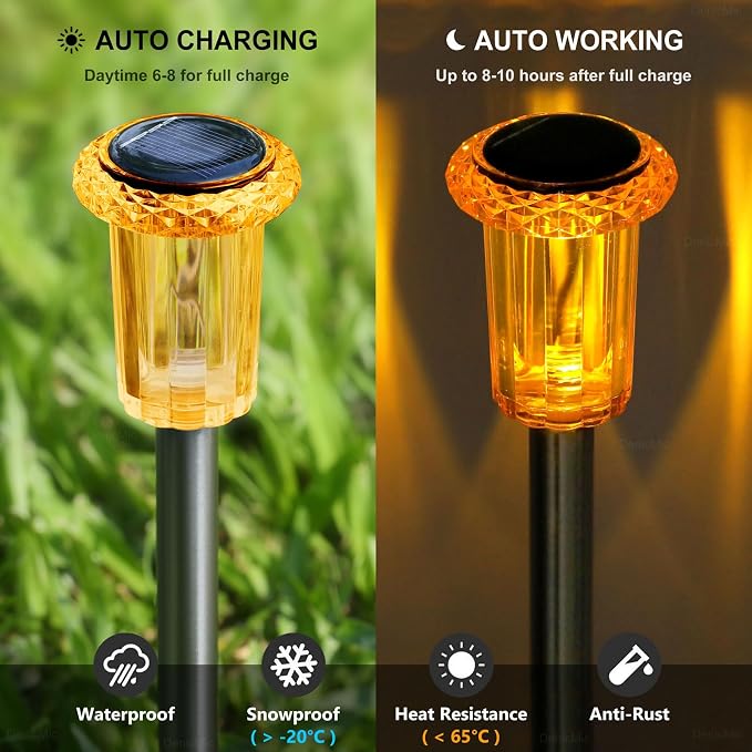 DenicMic Solar Halloween Lights Outdoor 10 Pack Fall Decorations for Home | Stake Lights for Yard Pathway Garden Walkway Driveway Patio Lawn, Auto On/Off Orange LED Autumn/Halloween Decor Waterproof