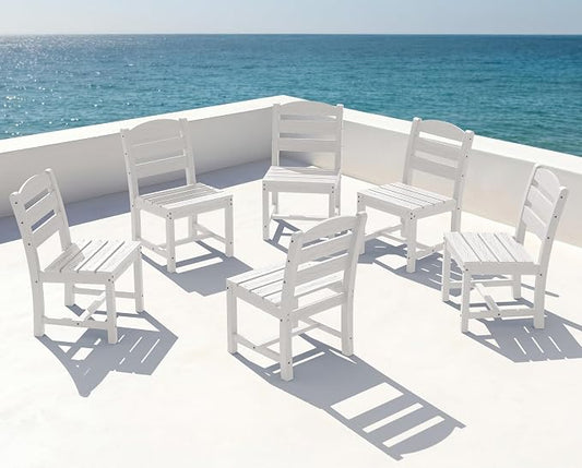 KINGYES Outdoor Armless Dining Chairs Set of 6,All-Weather HDPE Patio Chairs for Backyard,Pooside,White
