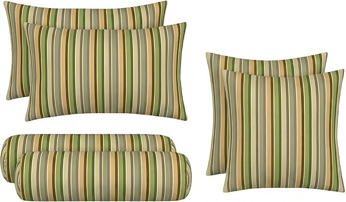 RSH DECOR: 6-Pack Pillow Set | Sunbrella Performance Fabric |Water & Fade-Resistant| 17" Square, 20"x12" Lumbar, 20"x6" Neck Roll | Outdoor Throw Pillows | Made in USA (Samuel Meadows)