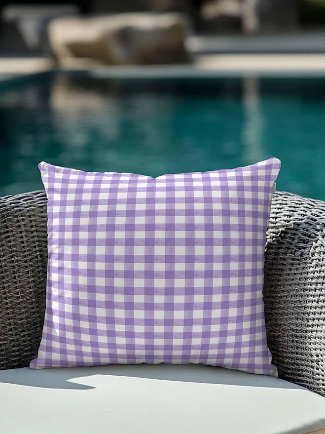 Outdoor Waterproof Throw Pillows Purple White Checkered Plaid Patio Pillows,Decorative Pillow Covers with Insert,Pillow Cushion Case for Garden Couch Sofa Gradient Buffalo Check