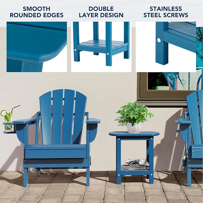 nalone Adirondack Side Table 16.5" Outdoor Side Table HDPE Plastic Double Adirondack End Table Small Table for Patio(Navy Blue)