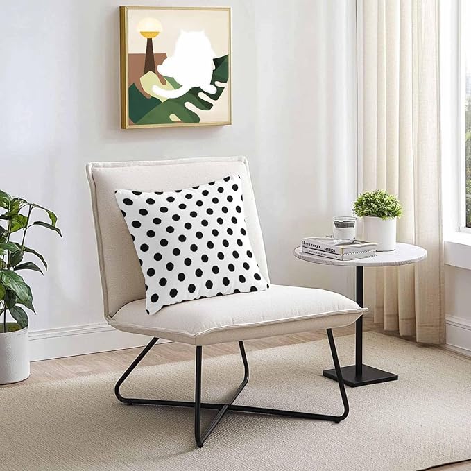 Outdoor Waterproof Throw Pillow Covers Set of 2 Black White Polka Dots Pillowcases 24x24 Inches Cute Solid Color Decorative Pillows Cushion Case Patio Pillows for Couch Bed Chair Garden