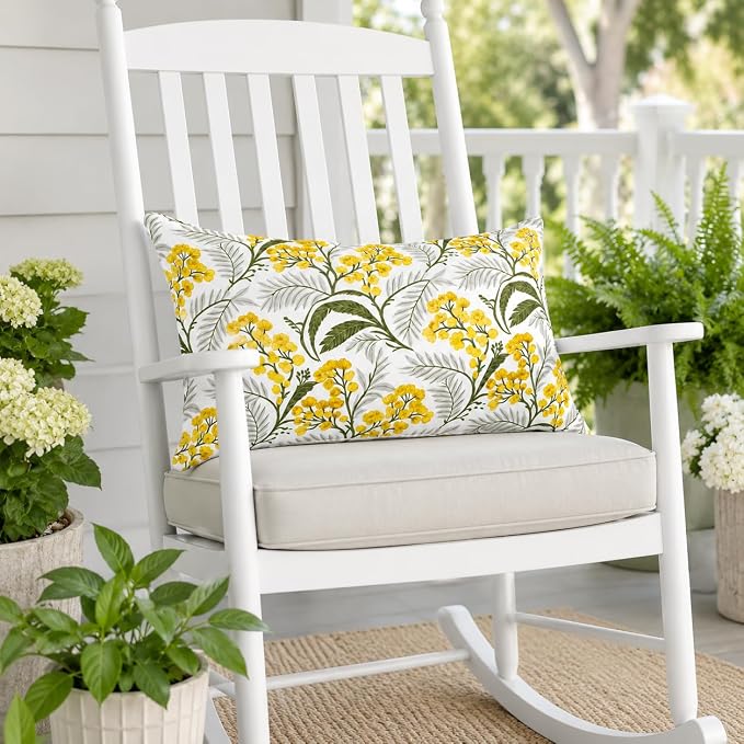 Outdoor Lumbar Pillows 12"x20" Waterproof Patio Pillows with Inserts | Set of 2 Fade Resistant Outdoor Waterproof Lumbar Pillow Decorative Garden Lumbar Cushions for Home Patio Terrace Sofa