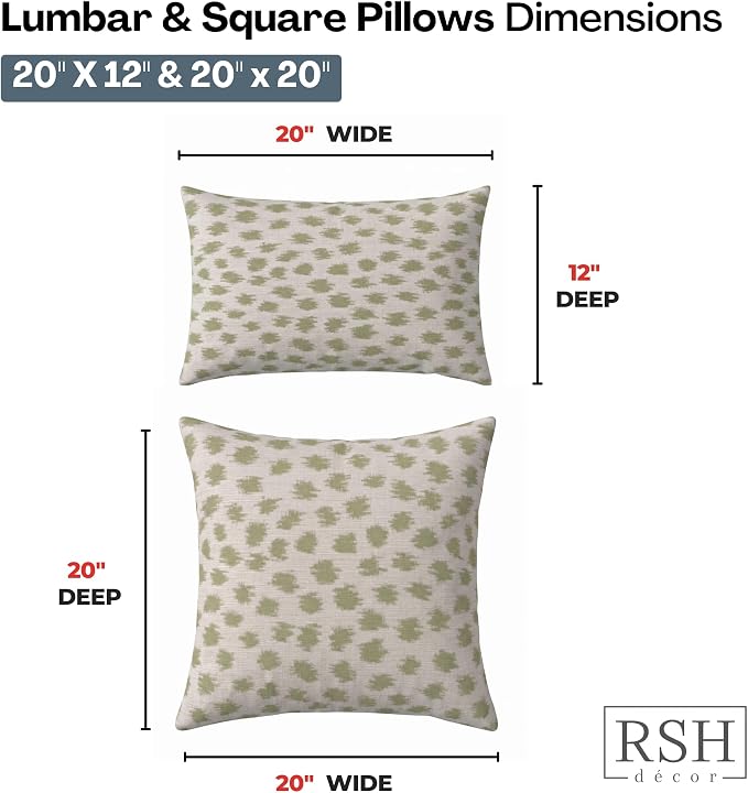 RSH DECOR: Sunbrella Lumbar & Square Pillows Set of 4 | 20" x 12" & 20" x 20" | Water and Fade-Resistant Performance Fabric | Outdoor Throw Pillows for Patio Furniture | Made in USA (Agra Cactus)