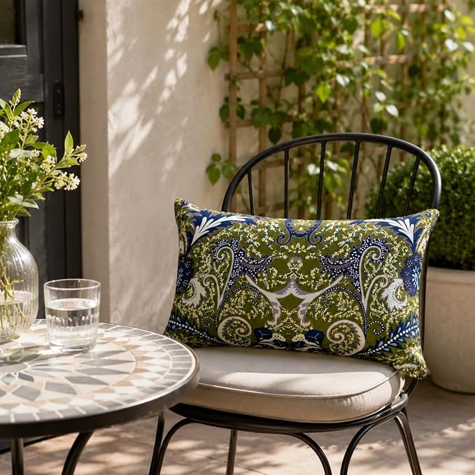 Outdoor Lumbar Pillows 12"x20" Waterproof Patio Pillows with Inserts | Set of 2 Fade Resistant Outdoor Waterproof Lumbar Pillow Decorative Garden Lumbar Cushions for Home Patio Terrace Sofa