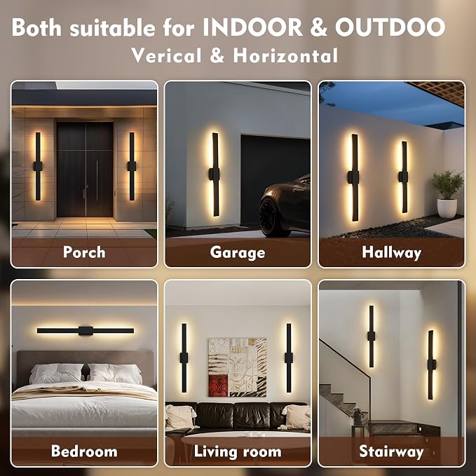 40.1inch Long Outdoor Modern LED Wall Light, Waterproof IP65 Warm White Led Wall Mount Lighting Fixture Black Outdoor Wall Sconces Outside Lights for House Garage Front Door Patio 1Pack