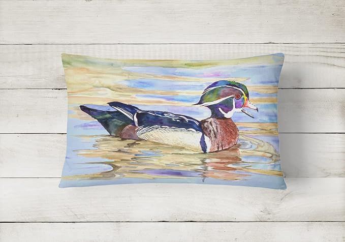 Caroline's Treasures 8831PW1216 Wood Duck Canvas Fabric Decorative Pillow Machine Washable, Indoor Outdoor Decorative Pillow for Couch, Bed or Patio, 12HX16W