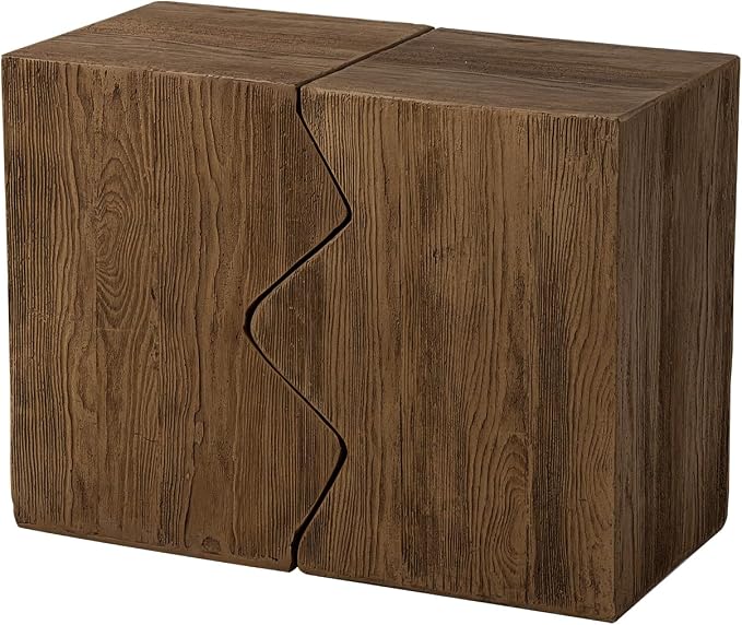 HOMPUS Outdoor Concrete Side Table w Faux Wood, Set of 2 Patio End Table Modern Vintage MgO, Lightweight Functional Combine Accent Table for Indoor Outdoor Use, Garden, Deck, Poolside, Brown