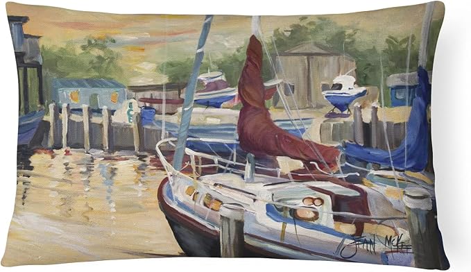 Caroline's Treasures JMK1083PW1216 New Sunset Bay Sailboat Canvas Fabric Decorative Pillow Machine Washable, Indoor Outdoor Decorative Pillow for Couch, Bed or Patio, 12HX16W