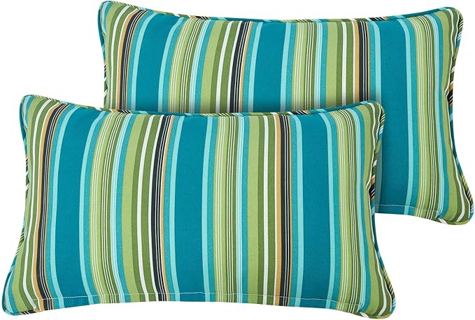 FUNHOME Outdoor Lumbar Pillow Covers 12X20 Inch, No Insert-Green Stripe | Patio Lumbar Cases Pack of 2, Water-Repellent, Throw Pillowcase for Couch Garden Furniture