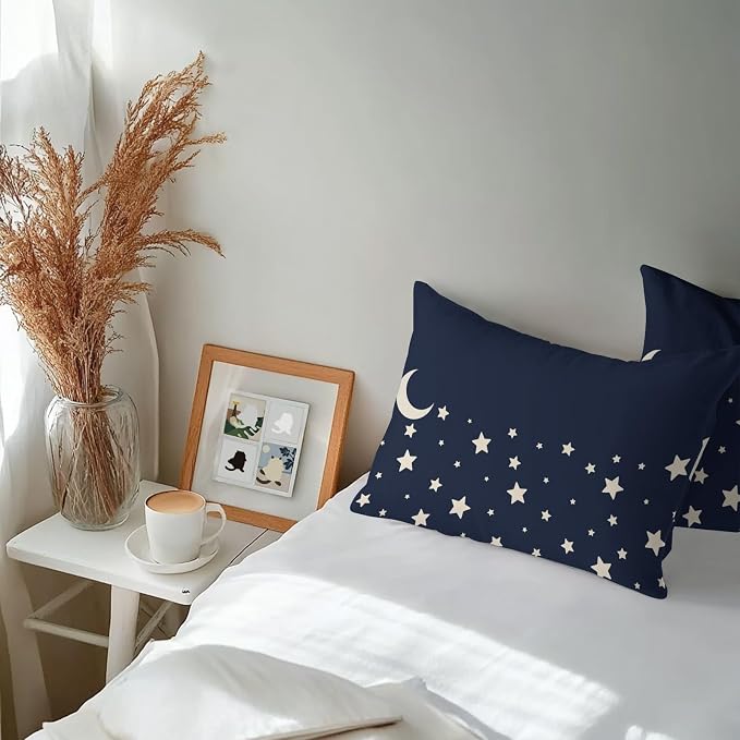 Stars Moon Waterproof Outdoor Pillow Covers Set of 2 Home Decor, Starry Night Navy Blue Lumbar Pillowcase Patio Pillow Covers for Couch Bench Patio Furniture Garden 20x12in