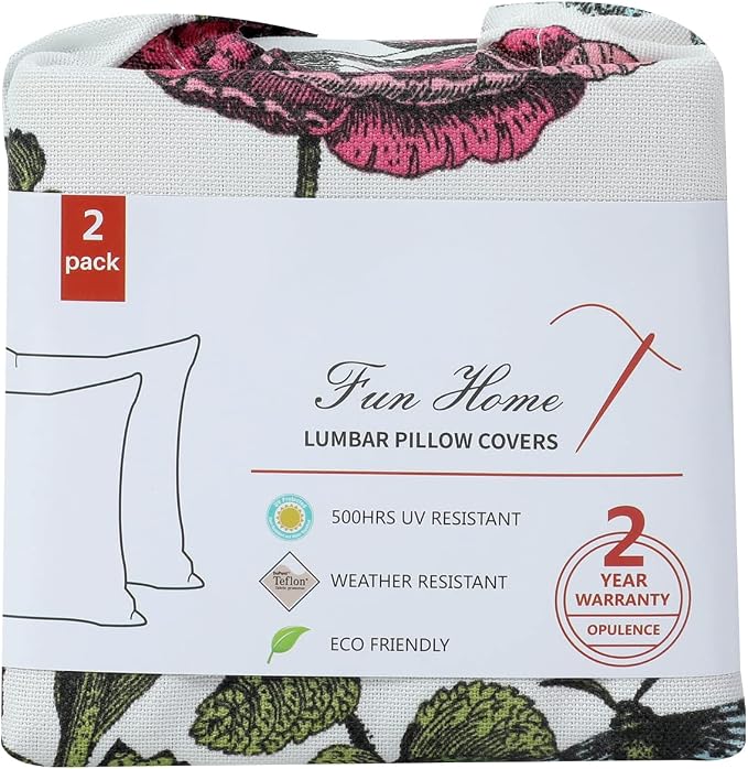 Waterproof Outdoor Lumbar Pillow Covers Set of 2,Home Decor for Garden Patio Furniture,Couch,Sofa 12"x20" Inch Decorative Pillows Cover Only,NO Insert(Butterfly Flower)