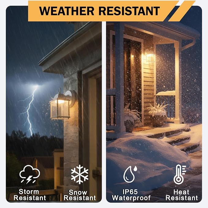 Outdoor Wall Light Fixture, Rustproof Aluminum, Clear Glass, LED | Exterior Porch Light Wall Sconce Lantern for House, Patio, Garage, Waterproof Anti-rust, 9.5W 800 Lumen, 3000K, White, 2 Pack