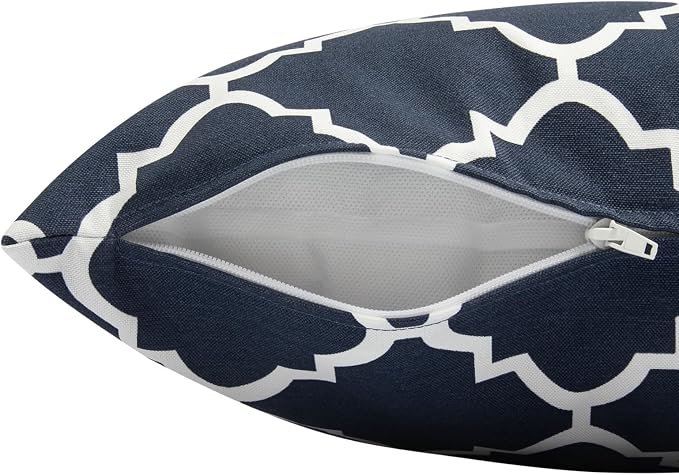 Outdoor Throw Pillows Water Resistant 18x18 inch,Decorative Throw Pillow with Insert Set of 2,Hidden Zipper Headrests for Patio Furniture Sofa Couch Chair (Blue Geometry)