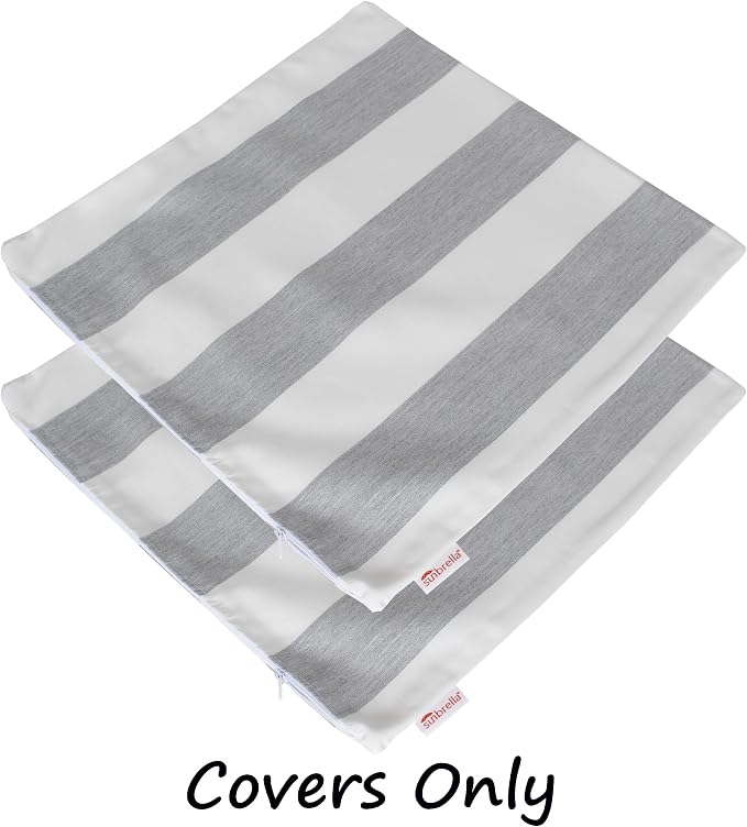 Outdoor/Indoor Sunbrella Throw Pillow Cover Only Square Set of 2 Pieces 20 inch x 20 inch Cabana Granite/Gray Stripe - Insert Not Included