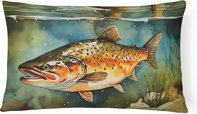 Caroline's Treasures DAC2780PW1216 Brown Trout Throw Pillow Machine Washable, Indoor Outdoor Decorative Pillow for Couch, Bed or Patio, 12HX16W