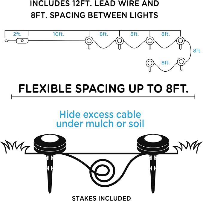 Enbrighten Landscape Lighting, 40ft, 6 Lights, Remote Control | Color Changing LEDs, Waterproof, Plastic Stakes, 8ft Spacing for Flexible Install, All-in-One Garden & Path Lighting Kit