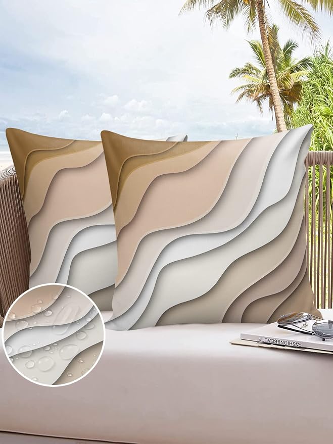 Outdoor Pillows 24x24 Waterproof Outdoor Pillow Covers Modern Wavy Ombre Gray Polyester Throw Pillow Covers Garden Cushion Decorative Case for Patio Couch Decoration Set of 2 Modern Geometric Stripes
