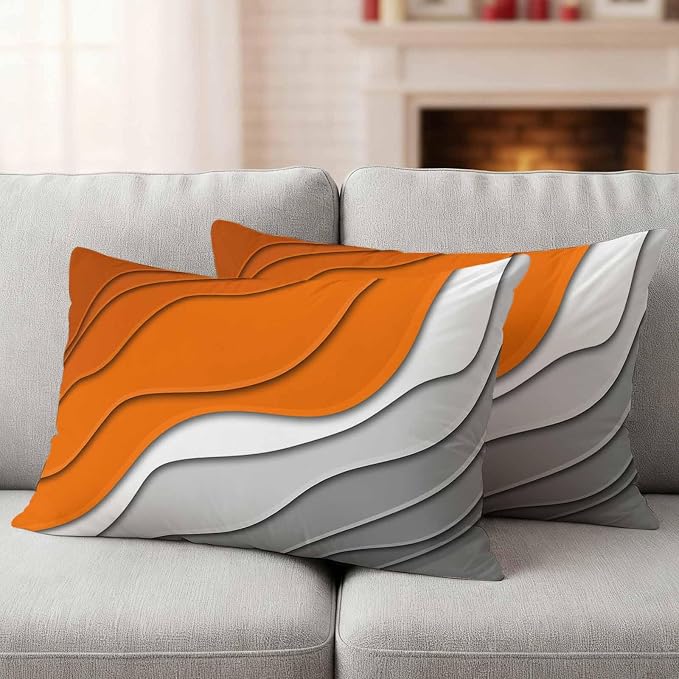 Abstract Beach Outdoor Pillow Covers Set of 2 Aesthetic Grey to Orange Gradient Waterproof Throw Pillow Cover Decorative Cushion Cases for Patio Porch Garden 20X12 Inch