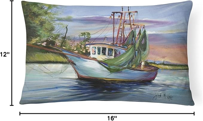 Caroline's Treasures JMK1059PW1216 Jeannie Shrimp Boat Canvas Fabric Decorative Pillow Machine Washable, Indoor Outdoor Decorative Pillow for Couch, Bed or Patio, 12HX16W