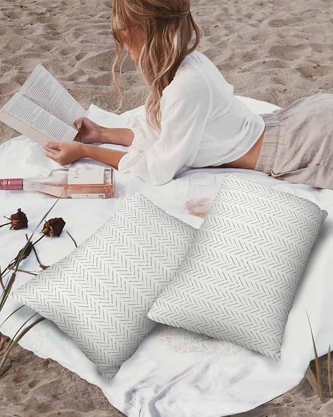 Sage Green Striped Outdoor Pillow Covers Waterproof,All Weather Cushion Case Set of 2 Lumbar Pillowcase for Sofa Couch Bed Decor Patio Furniture 20"x12" White Geometric Minimalist Boho Striped